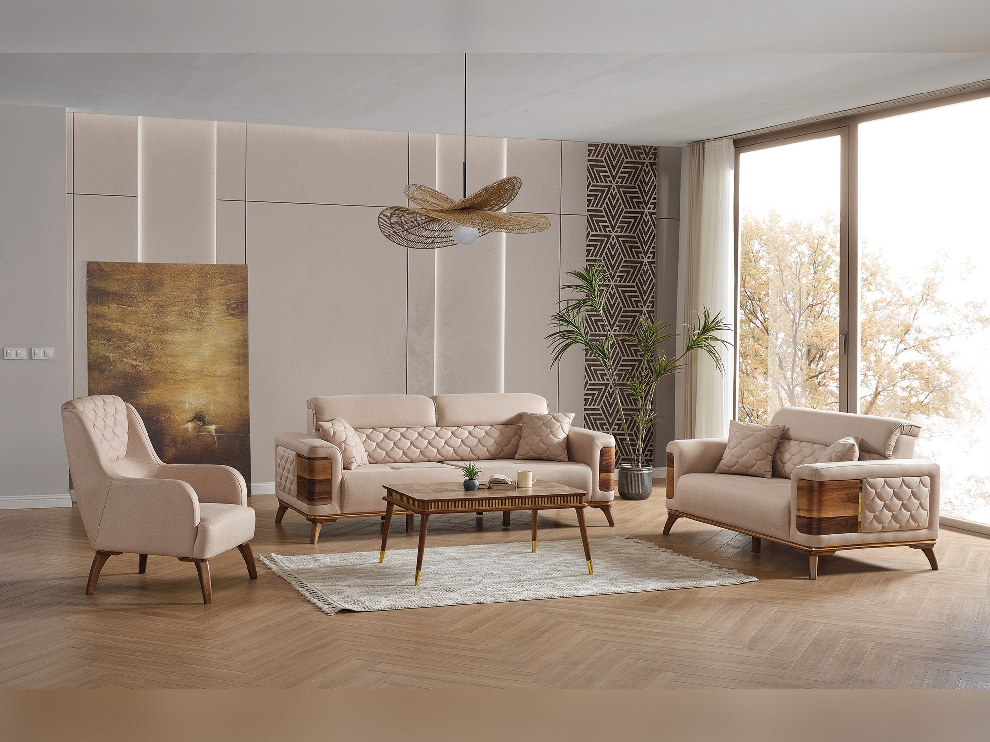 Ruby 3-pieces (Sofa & Loveseat & Chair) Livingroom Set in Beige