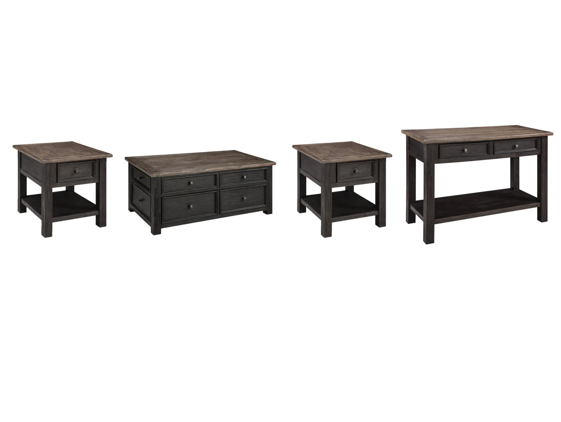 Tyler Creek Grayish Brown/Black Coffee Table and 2 End Tables with Console - Ashley - Luna Furniture