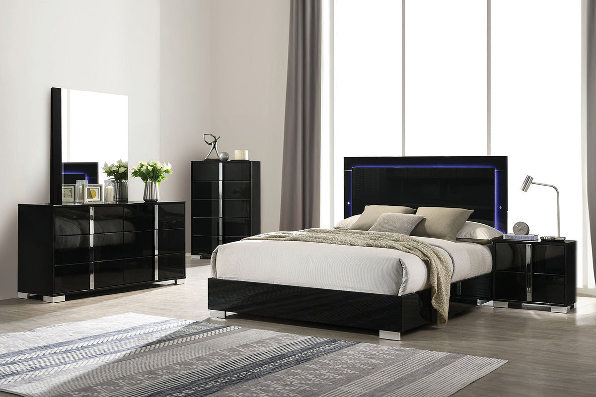 Sinistra Piano Black Contemporary Bedroom Set