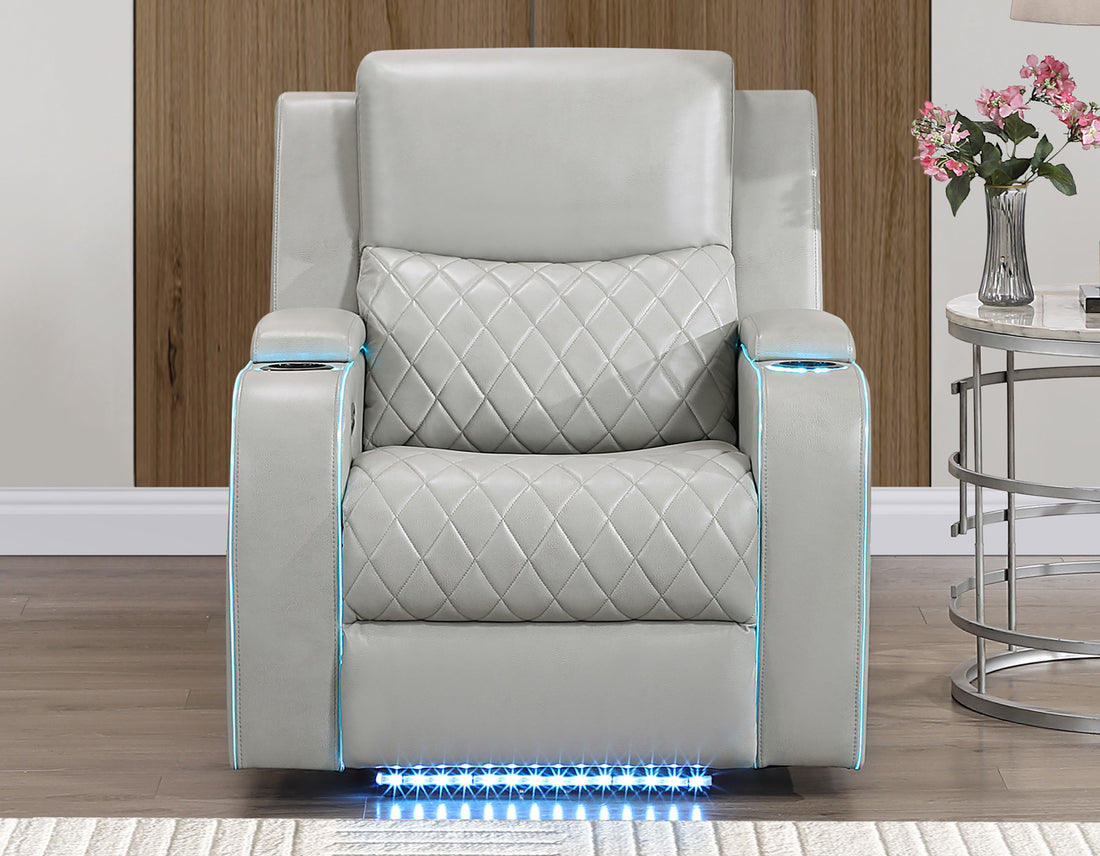 Luna Home Cinema Power Recliner, Ice Vegan Leather