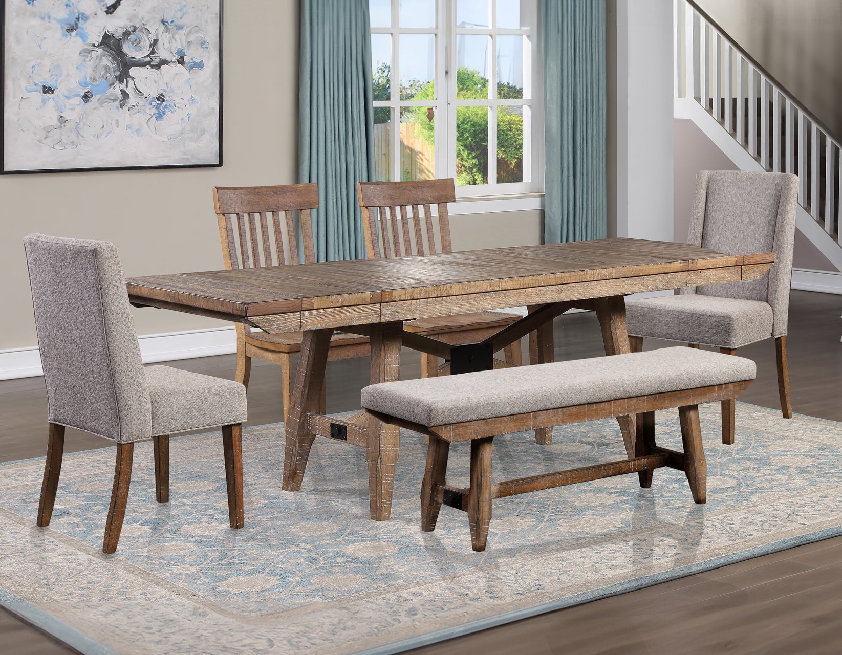 Riverdale Driftwood 6-Piece Dining Set(Dining Table, 2 Arm Chairs, 2 Side Chairs and Bench)