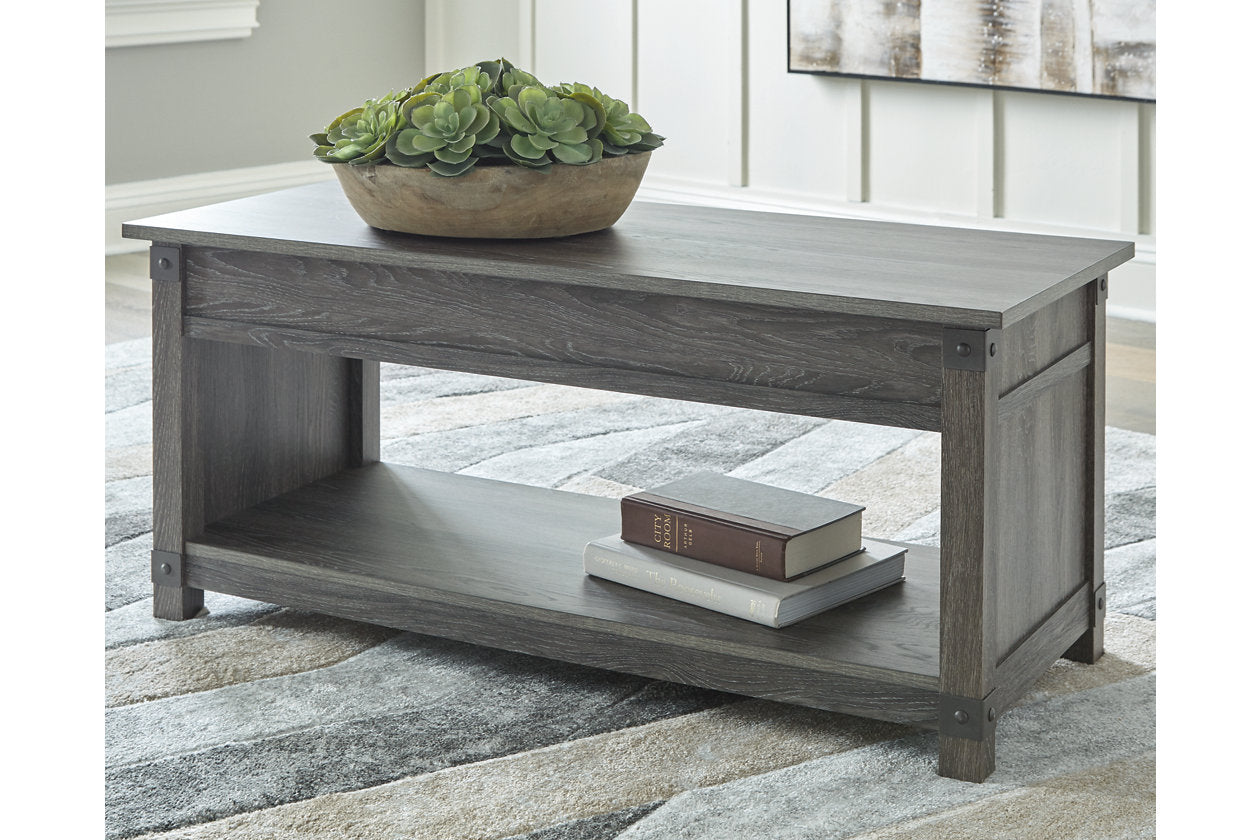Freedan Grayish Brown Lift-top Coffee Table, 2 End Tables and Console - Ashley - Luna Furniture