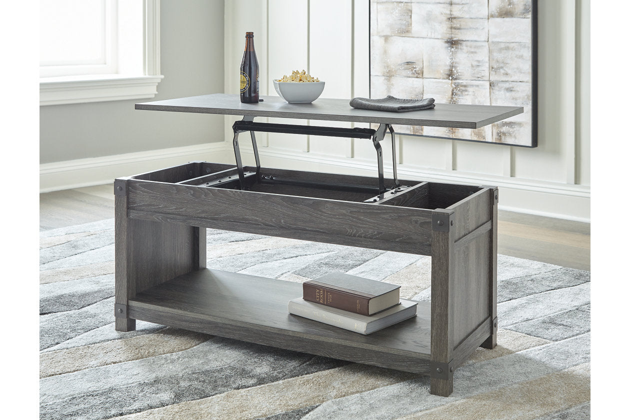 Freedan Grayish Brown Lift-top Coffee Table, 2 End Tables and Console - Ashley - Luna Furniture