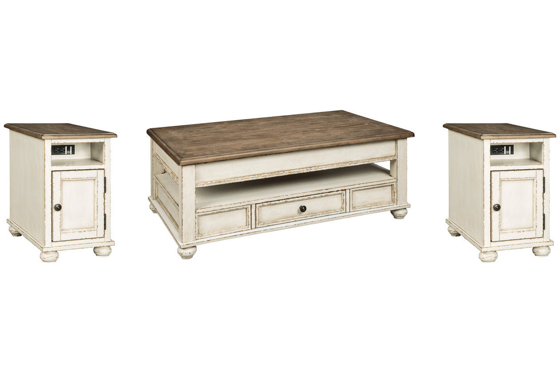 Realyn White/Brown Coffee Table and 2 Chairside End Tables - Ashley - Luna Furniture