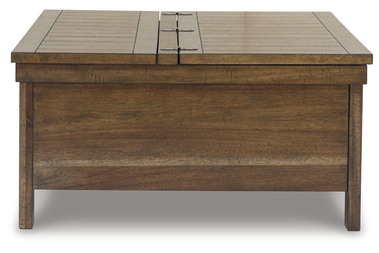 Moriville Grayish Brown Lift-top Coffee Table and 2 Chairside End Tables - Ashley - Luna Furniture