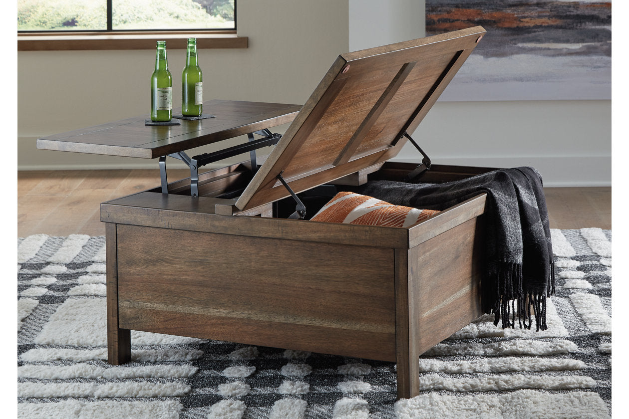 Moriville Grayish Brown Lift-top Coffee Table and 2 Chairside End Tables - Ashley - Luna Furniture