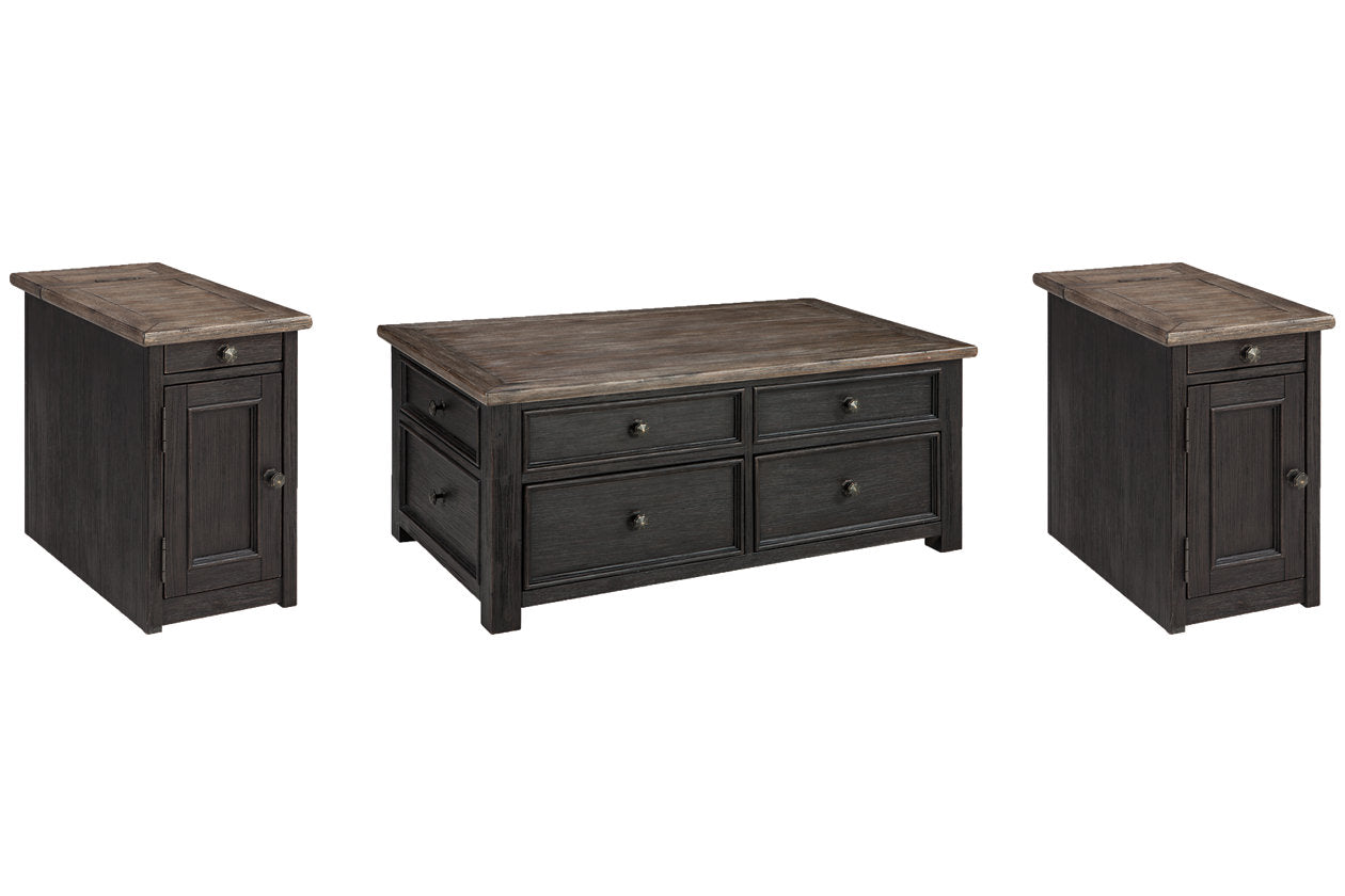 Tyler Creek Grayish Brown/Black Coffee Table and 2 Chairside End Tables - Ashley - Luna Furniture