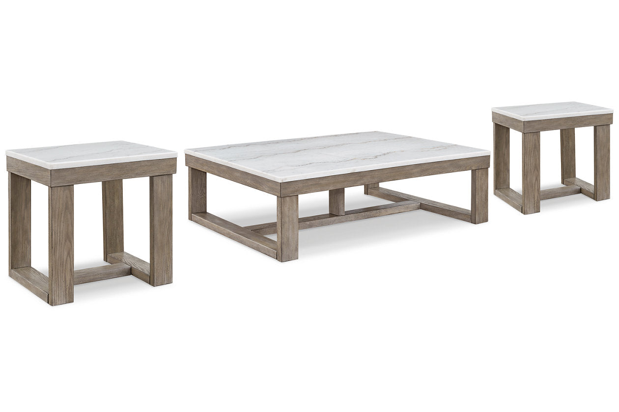 Loyaska Brown/Ivory Coffee Table and 2 End Tables - Ashley - Luna Furniture