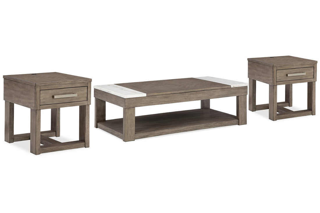 Loyaska Grayish Brown/White Lift-top Coffee Table and 2 End Tables - Ashley - Luna Furniture
