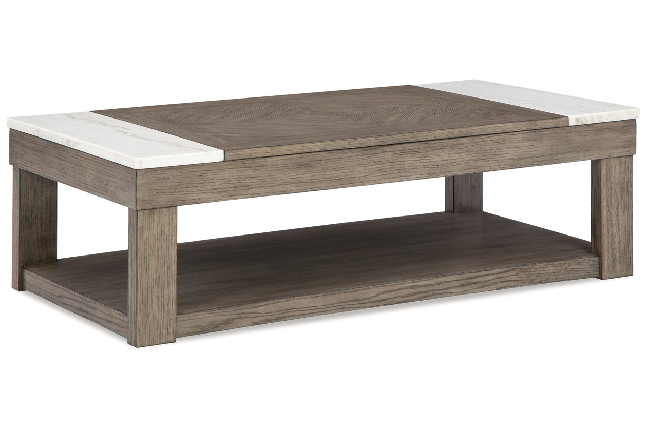 Loyaska Grayish Brown/White Lift-top Coffee Table and 2 End Tables - Ashley - Luna Furniture