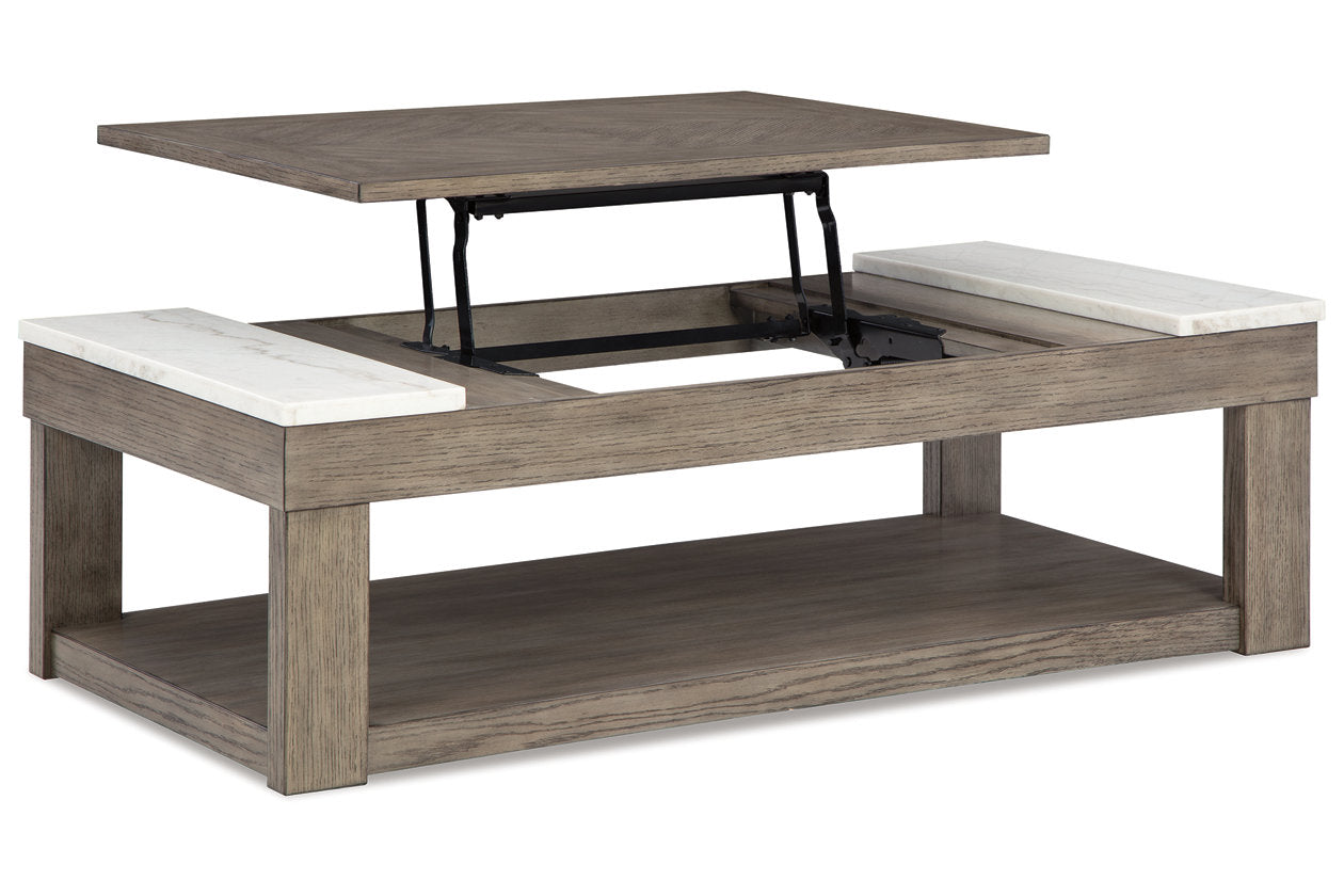 Loyaska Grayish Brown/White Lift-top Coffee Table and 2 End Tables - Ashley - Luna Furniture