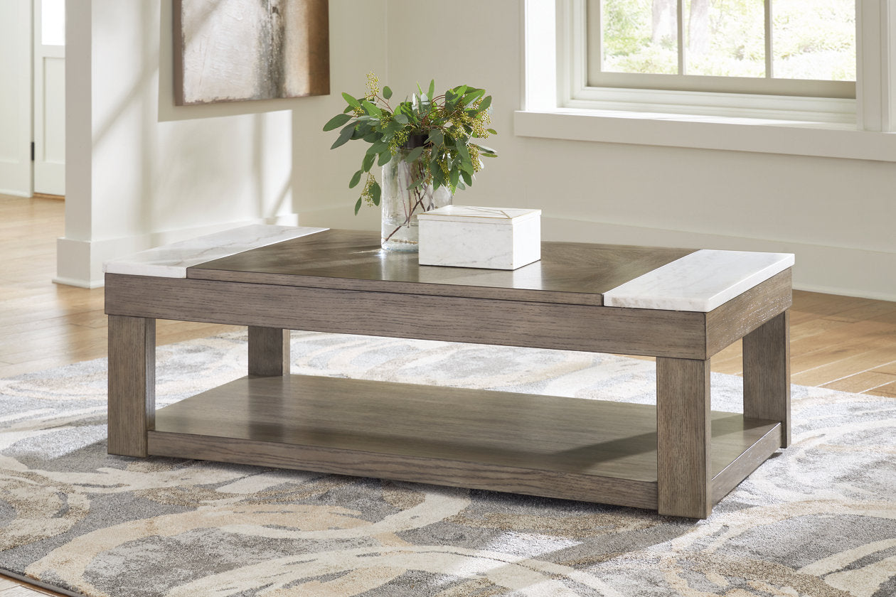 Loyaska Grayish Brown/White Lift-top Coffee Table and 2 End Tables - Ashley - Luna Furniture