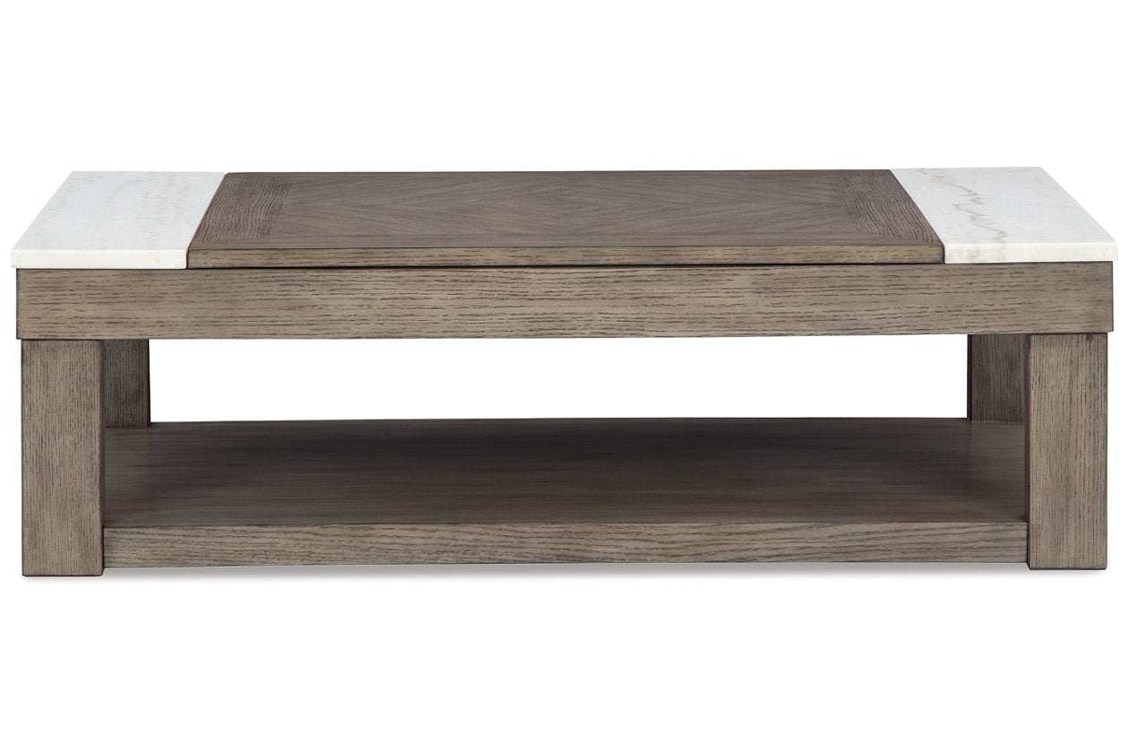 Loyaska Grayish Brown/White Lift-top Coffee Table and 2 End Tables - Ashley - Luna Furniture
