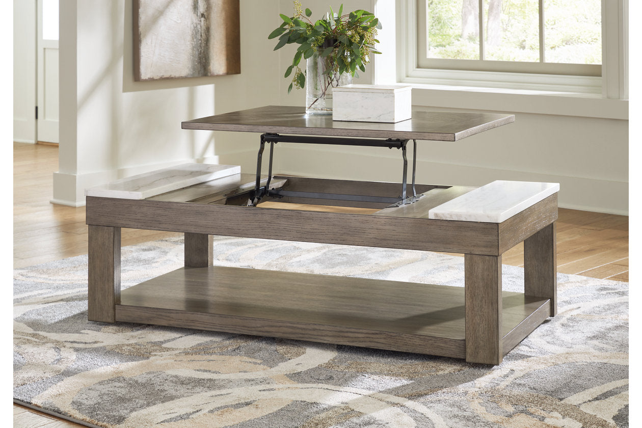 Loyaska Grayish Brown/White Lift-top Coffee Table and 2 End Tables - Ashley - Luna Furniture