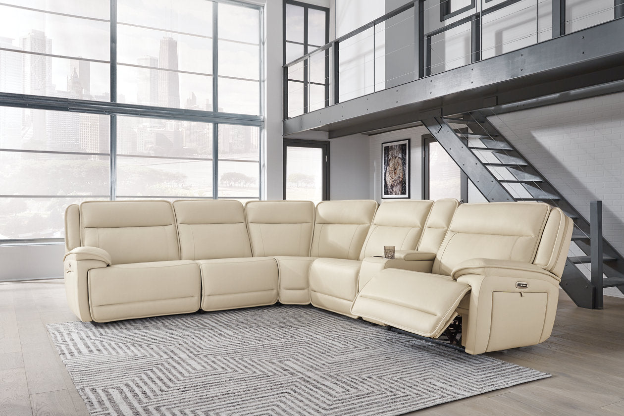 Double Deal Almond 6-Piece Power Reclining Sectional - Ashley - Luna Furniture