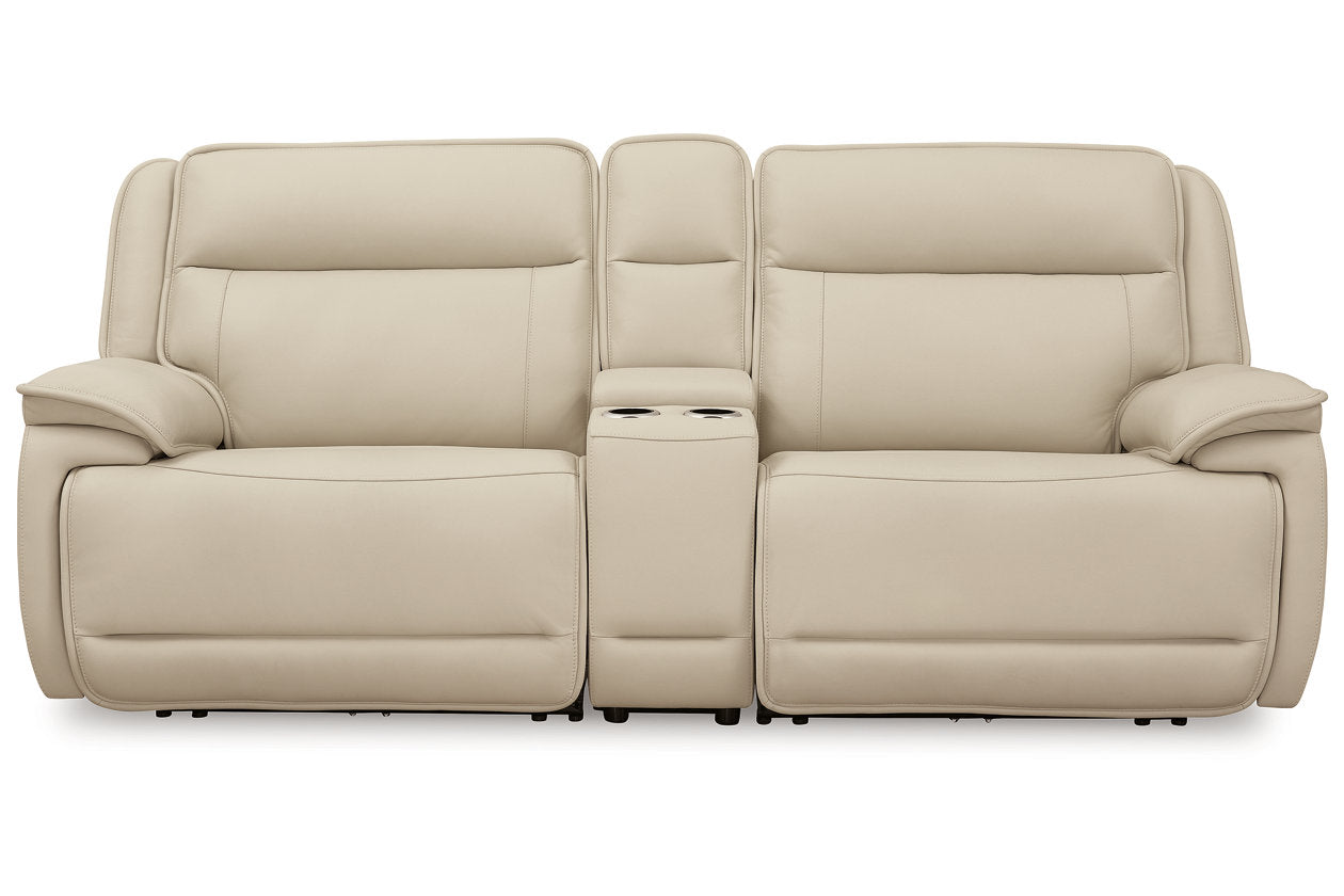 Double Deal Almond 2-Piece Power Reclining Loveseat Sectional with Console - Ashley - Luna Furniture