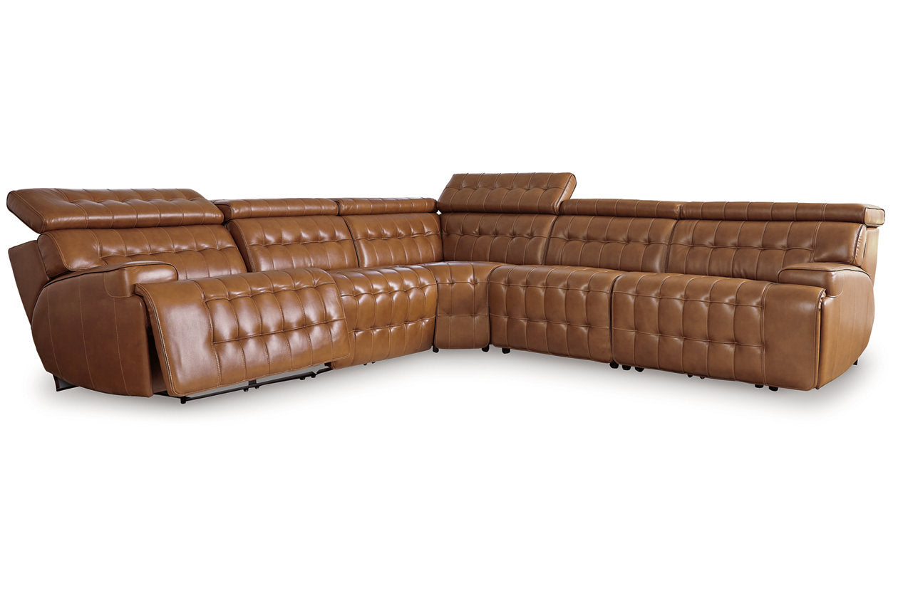 Temmpton Chocolate 5-Piece Power Reclining Sectional - Ashley - Luna Furniture