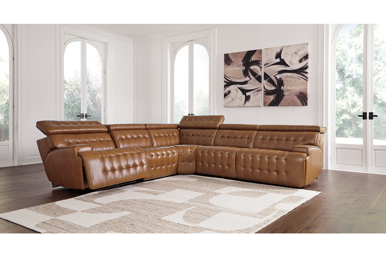 Temmpton Chocolate 5-Piece Power Reclining Sectional - Ashley - Luna Furniture