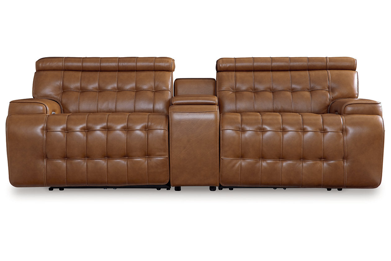 Temmpton Chocolate 3-Piece Power Reclining Sectional Loveseat with Console - Ashley - Luna Furniture