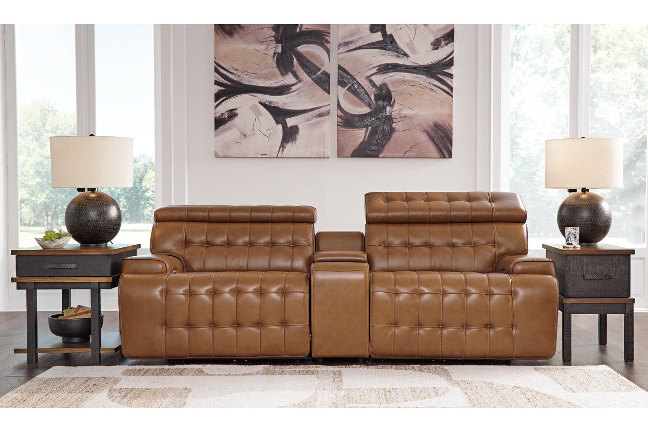 Temmpton Chocolate 3-Piece Power Reclining Sectional Loveseat with Console - Ashley - Luna Furniture