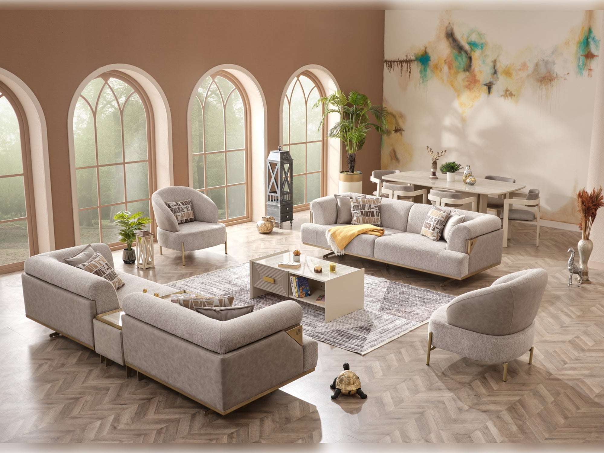 Urla 4-pieces (Sofa & Module Sofa & 2 Chair) Livingroom Set in Cream