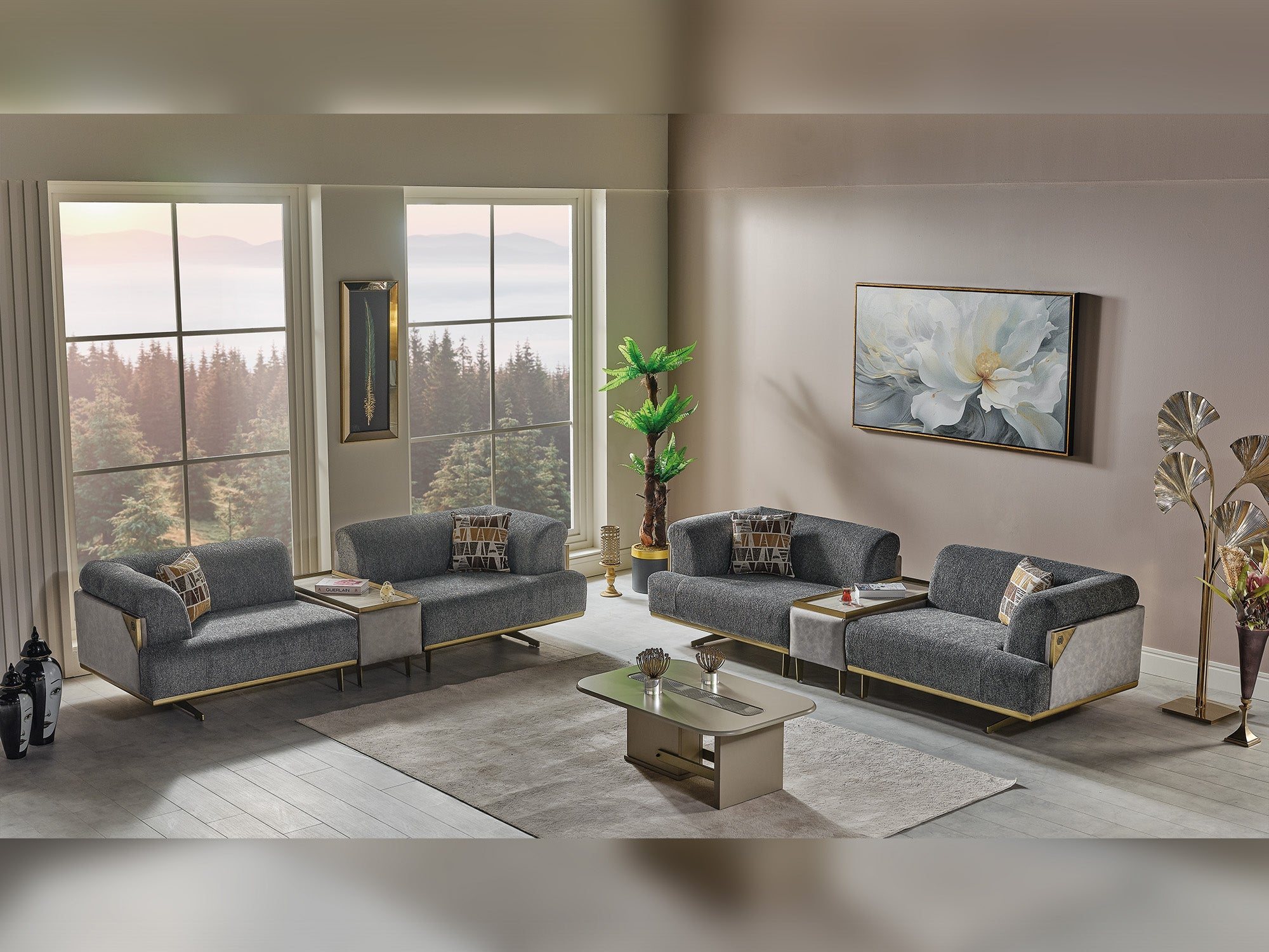 Urla 4-pieces (Sofa & Module Sofa & 2 Chair) Livingroom Set in Grey