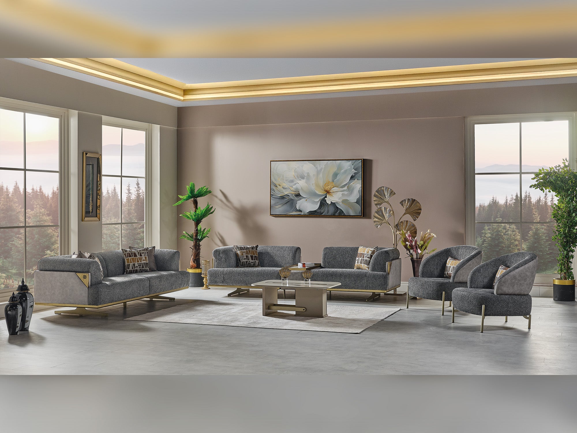 Urla 4-pieces (Sofa & Module Sofa & 2 Chair) Livingroom Set in Grey