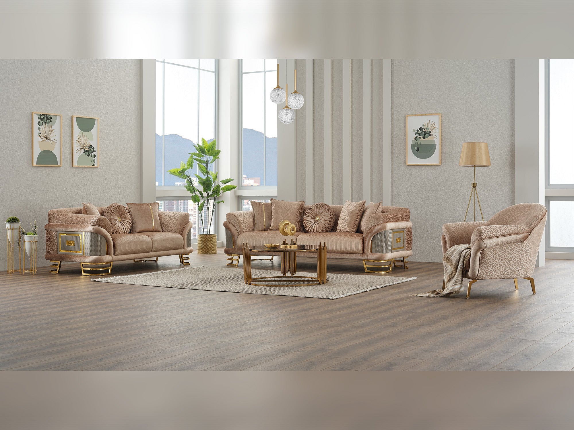 Versace 3-pieces (Sofa & Loveseat & Chair) Livingroom Set in Beige