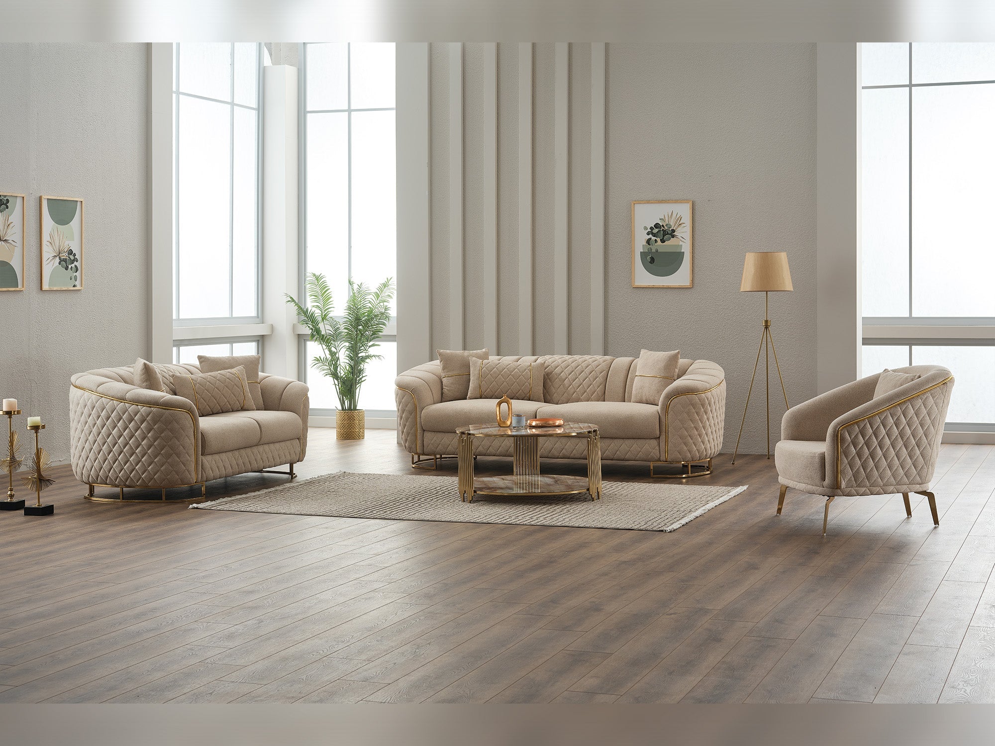 Victoria 3-pieces Living Room Set in Cream