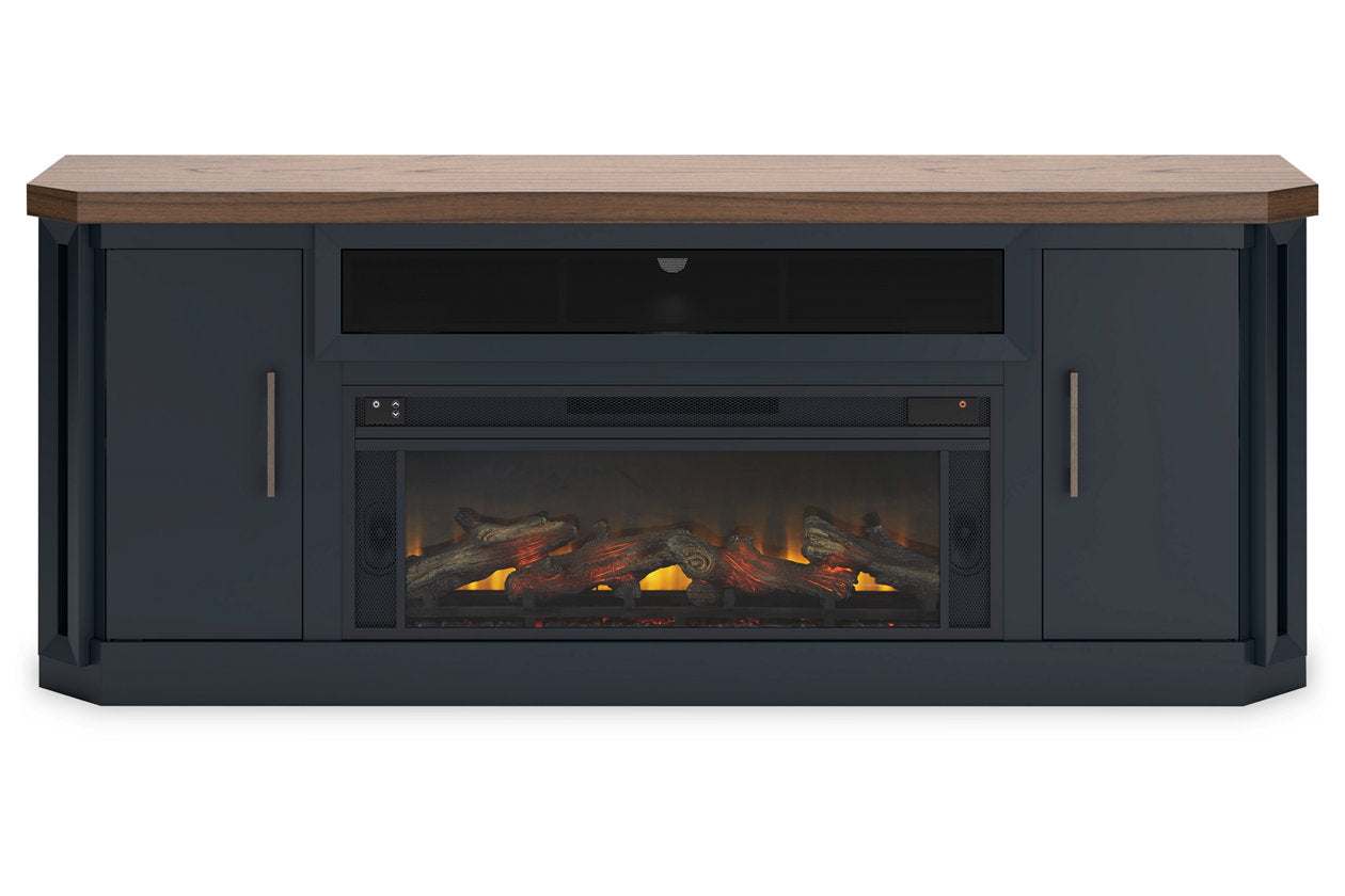 Landocken Two-tone 83" TV Stand with Electric Fireplace - Ashley - Luna Furniture