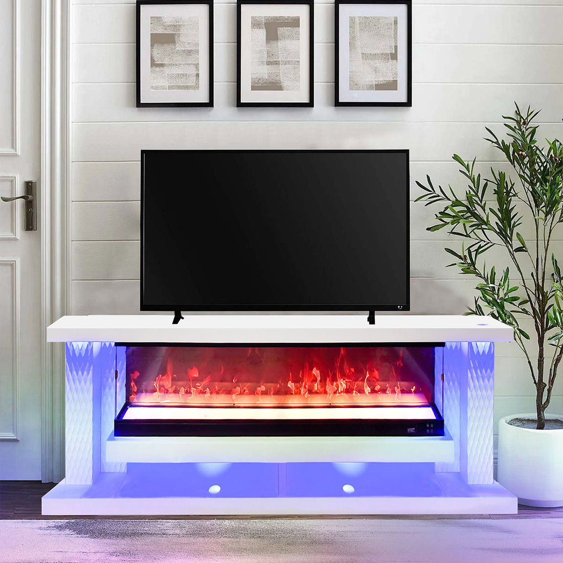 A87 TV STAND W/FIREPLACE (WHITE) - A87 TV STAND