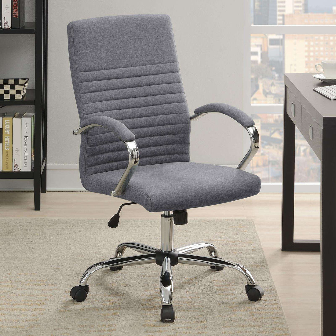 Abisko Gray/Chrome Upholstered Office Chair with Casters - 881217 - Bien Home Furniture &amp; Electronics