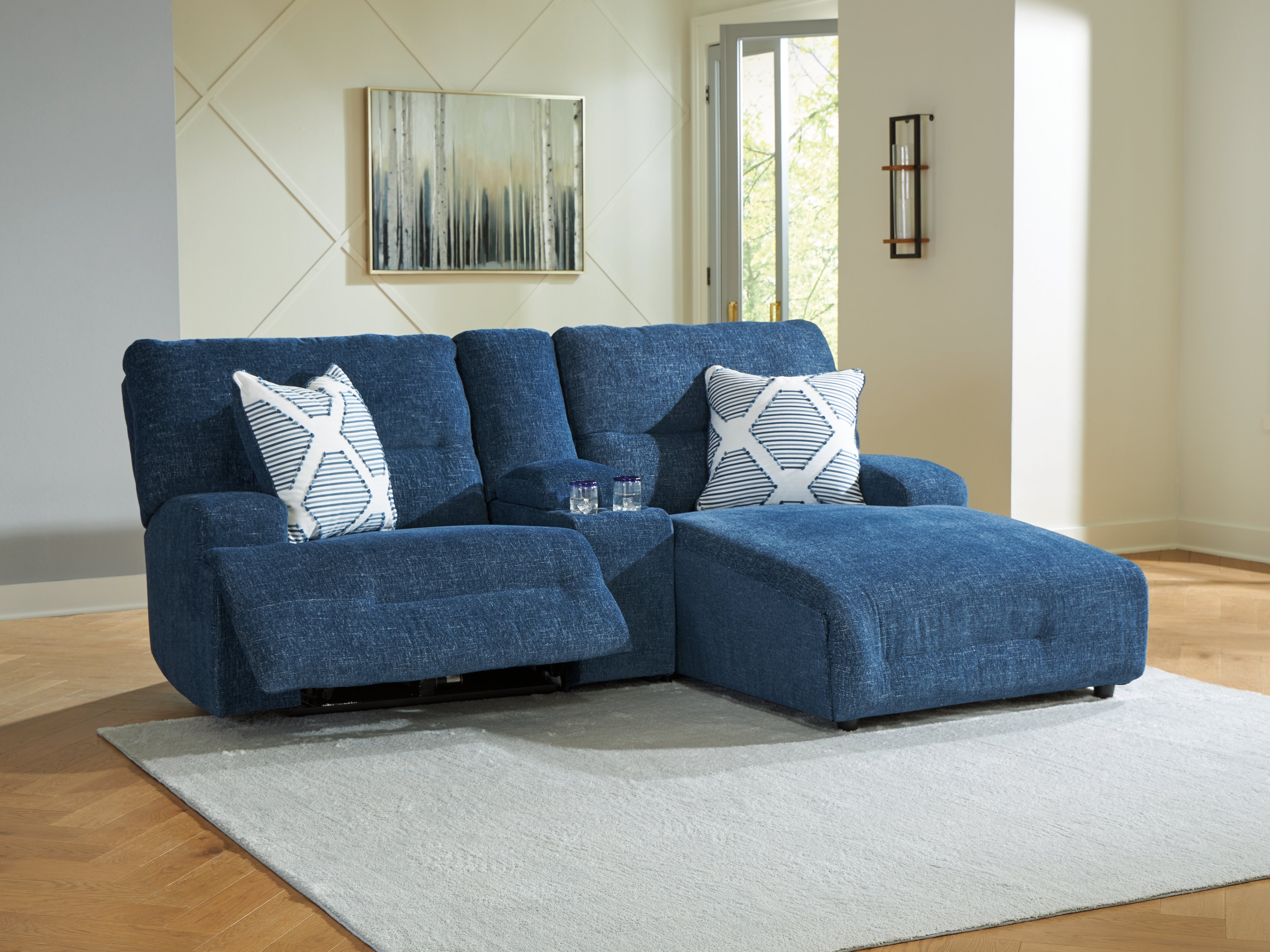 Acklen Place Navy 3-Piece Power Reclining Sectional Sofa with Chaise - 93607S4