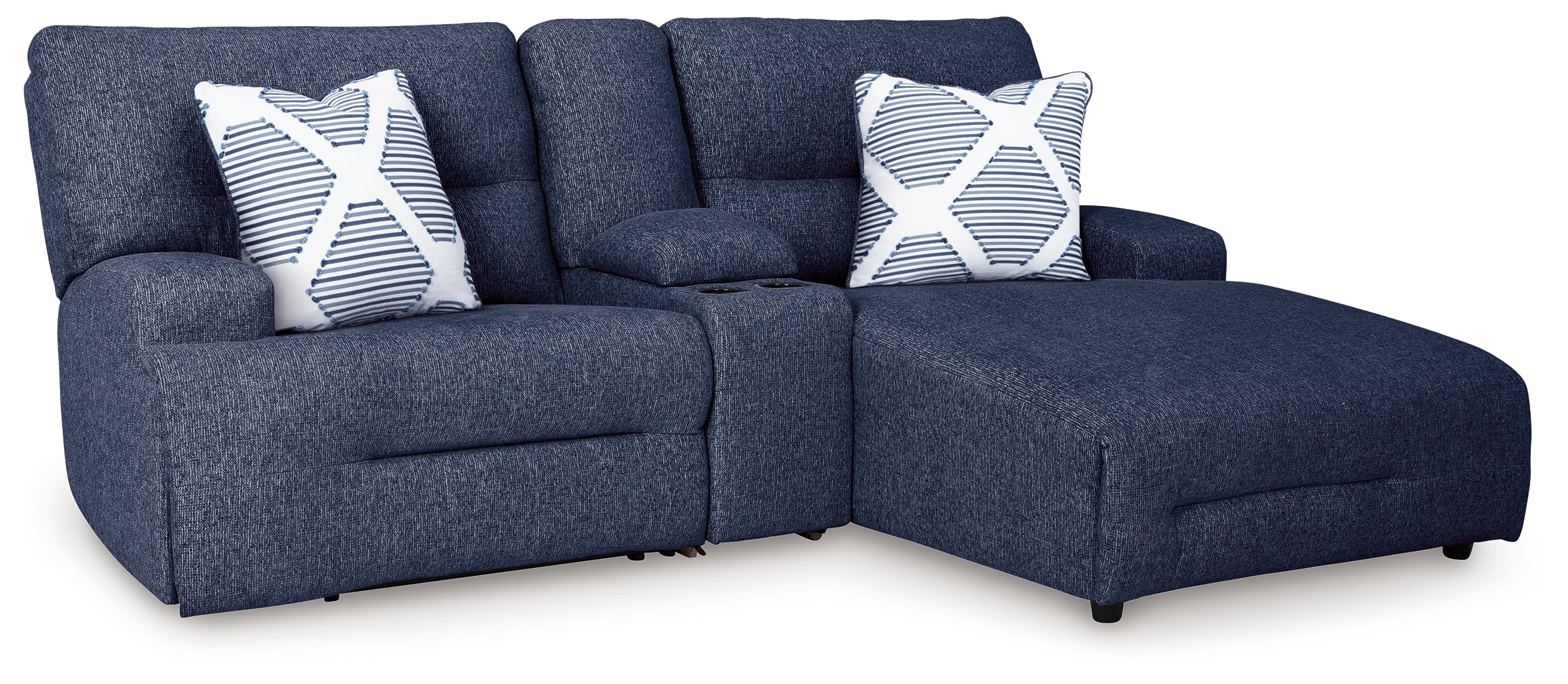 Acklen Place Navy 3-Piece Power Reclining Sectional Sofa with Chaise - 93607S4