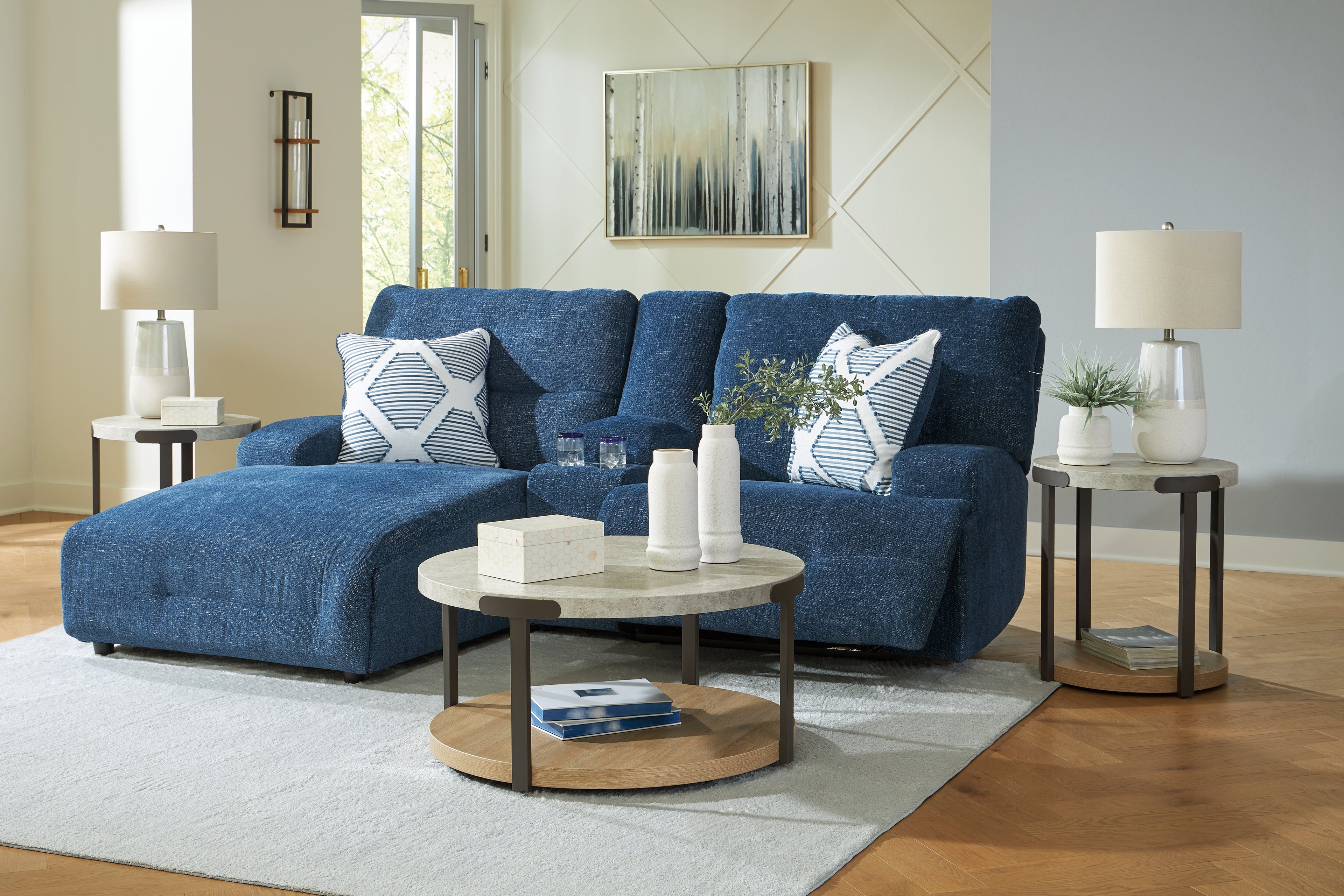 Acklen Place Navy 3-Piece Power Reclining Sectional Sofa with Chaise - 93607S5