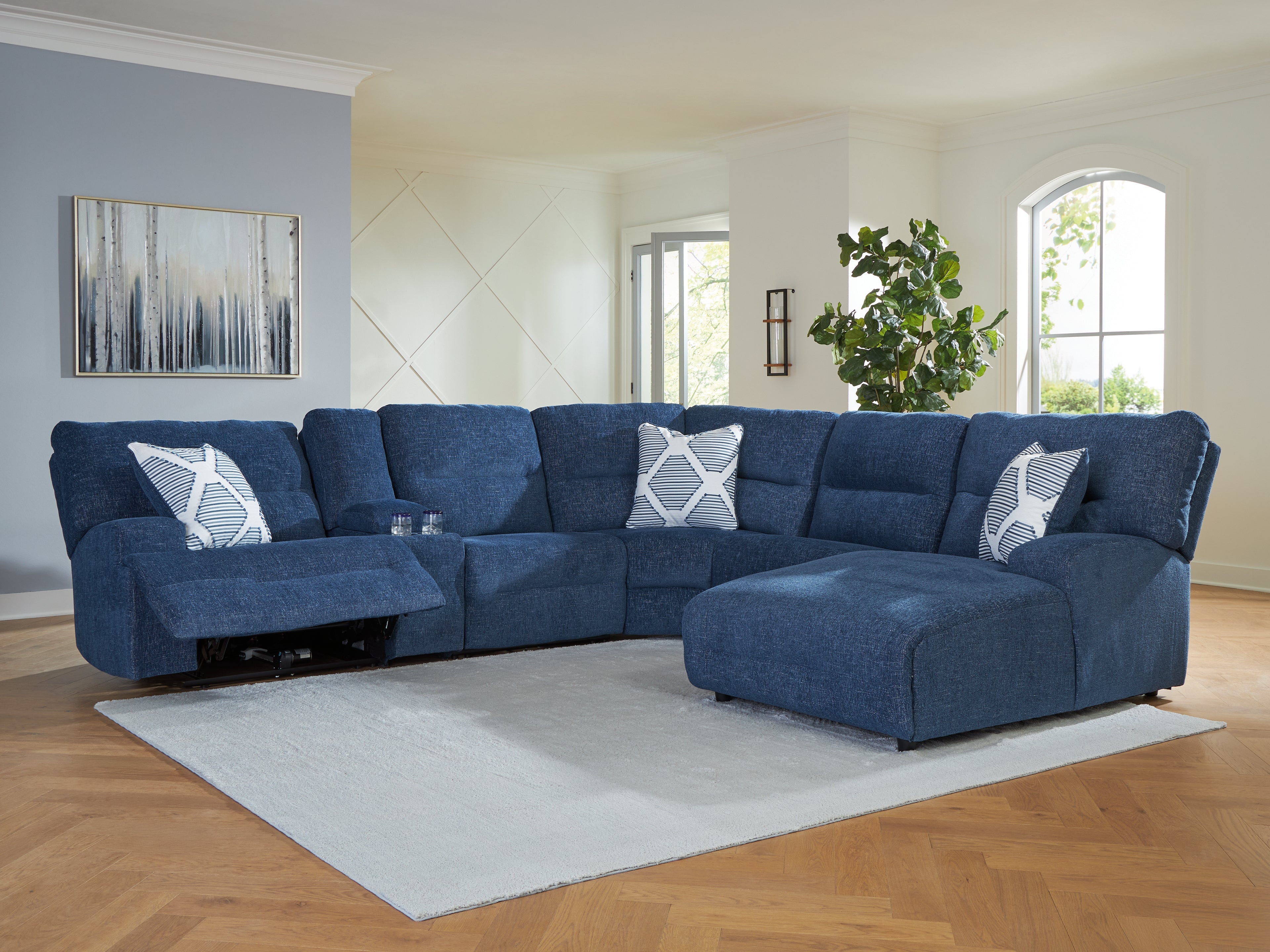 Acklen Place Navy 6-Piece Power Reclining Sectional with Chaise - 93607S1