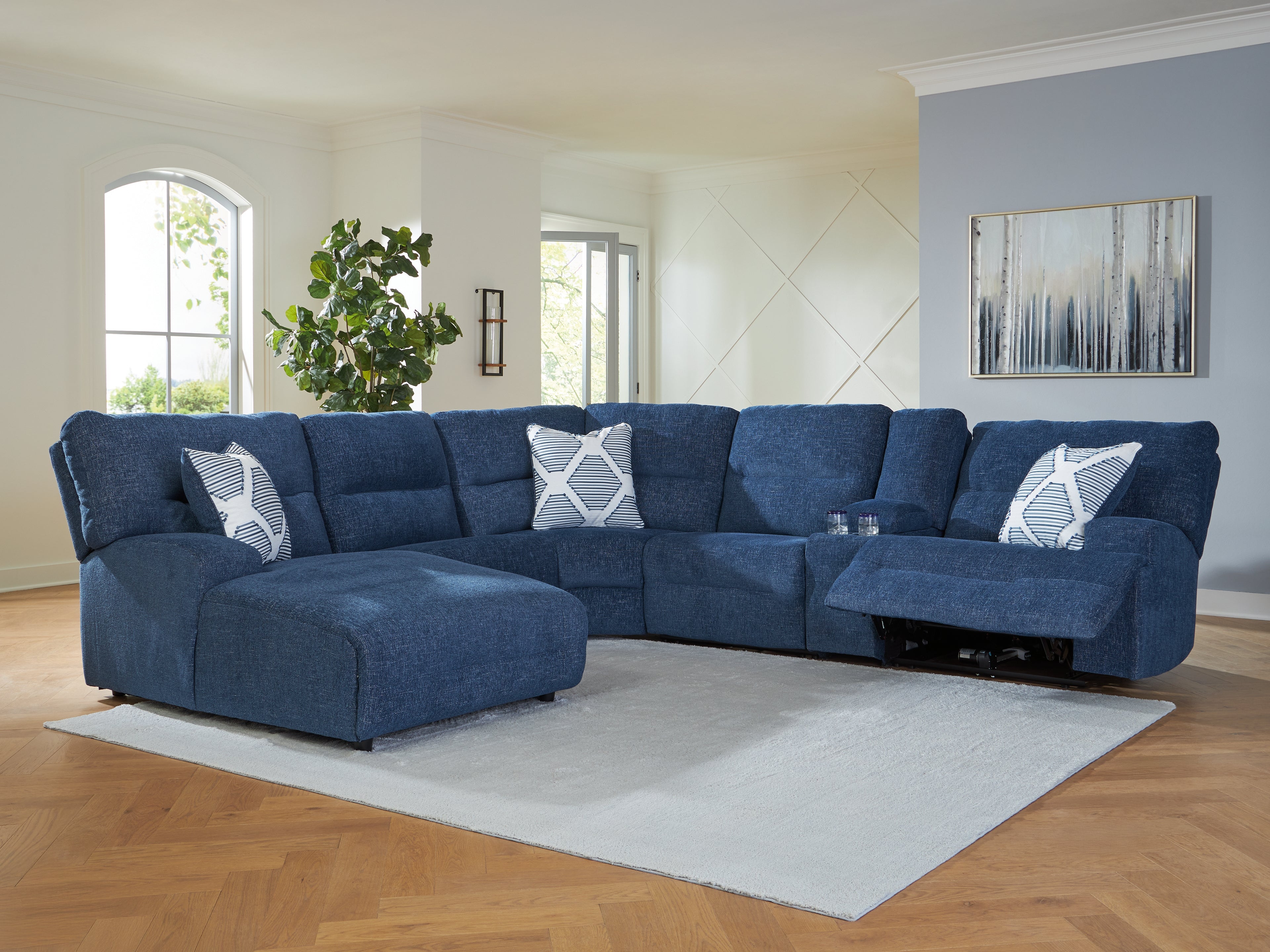 Acklen Place Navy 6-Piece Power Reclining Sectional with Chaise - 93607S2