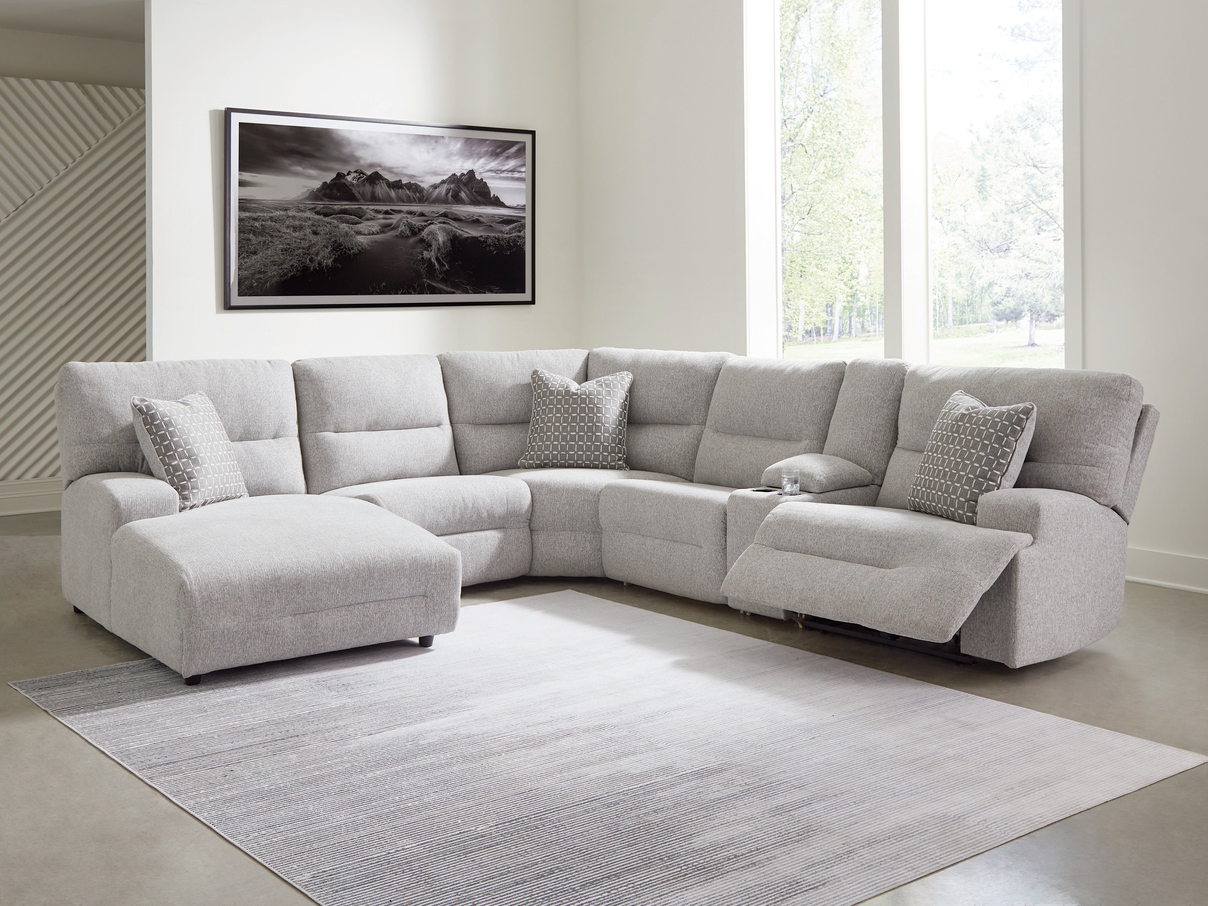 Acklen Place Pewter 6-Piece Power Reclining Sectional with Chaise - 93605S2