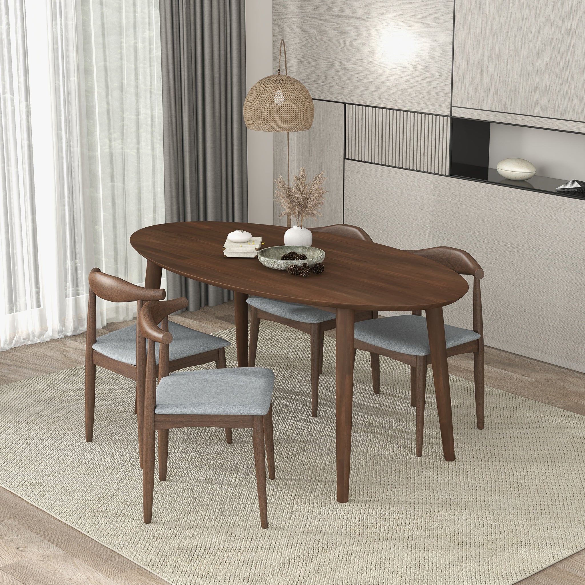 Ada Mid Century Modern Style Solid Wood Walnut Oval Dining Table - DTB00601001