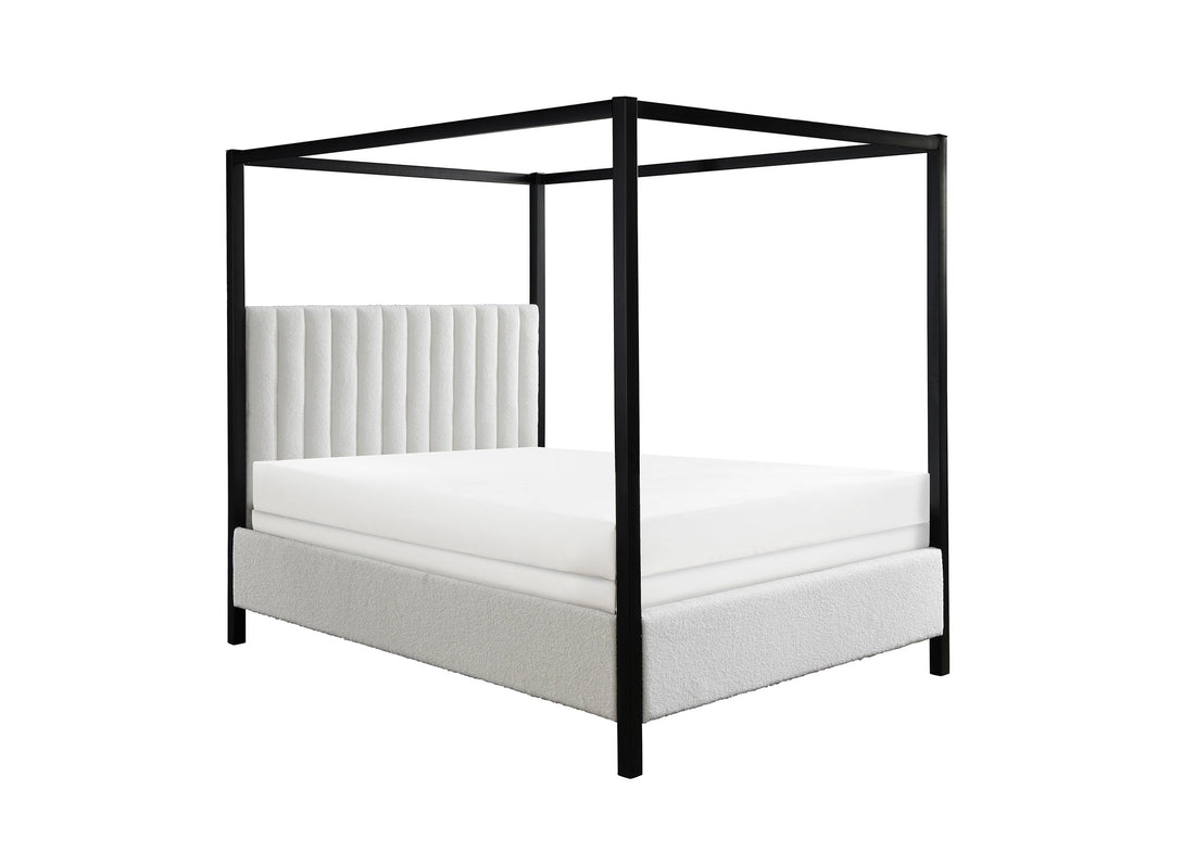 Adalyn Black/White Boucle Queen Canopy Bed - SET | 5107WH-Q-HB | 5107WH-Q-FB | 5107WH-KQ-RAIL | 5107WH-Q-CANOPY - Bien Home Furniture &amp; Electronics