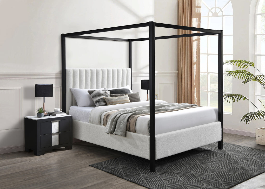 Adalyn Black/White Boucle Queen Canopy Bed - SET | 5107WH-Q-HB | 5107WH-Q-FB | 5107WH-KQ-RAIL | 5107WH-Q-CANOPY - Bien Home Furniture &amp; Electronics