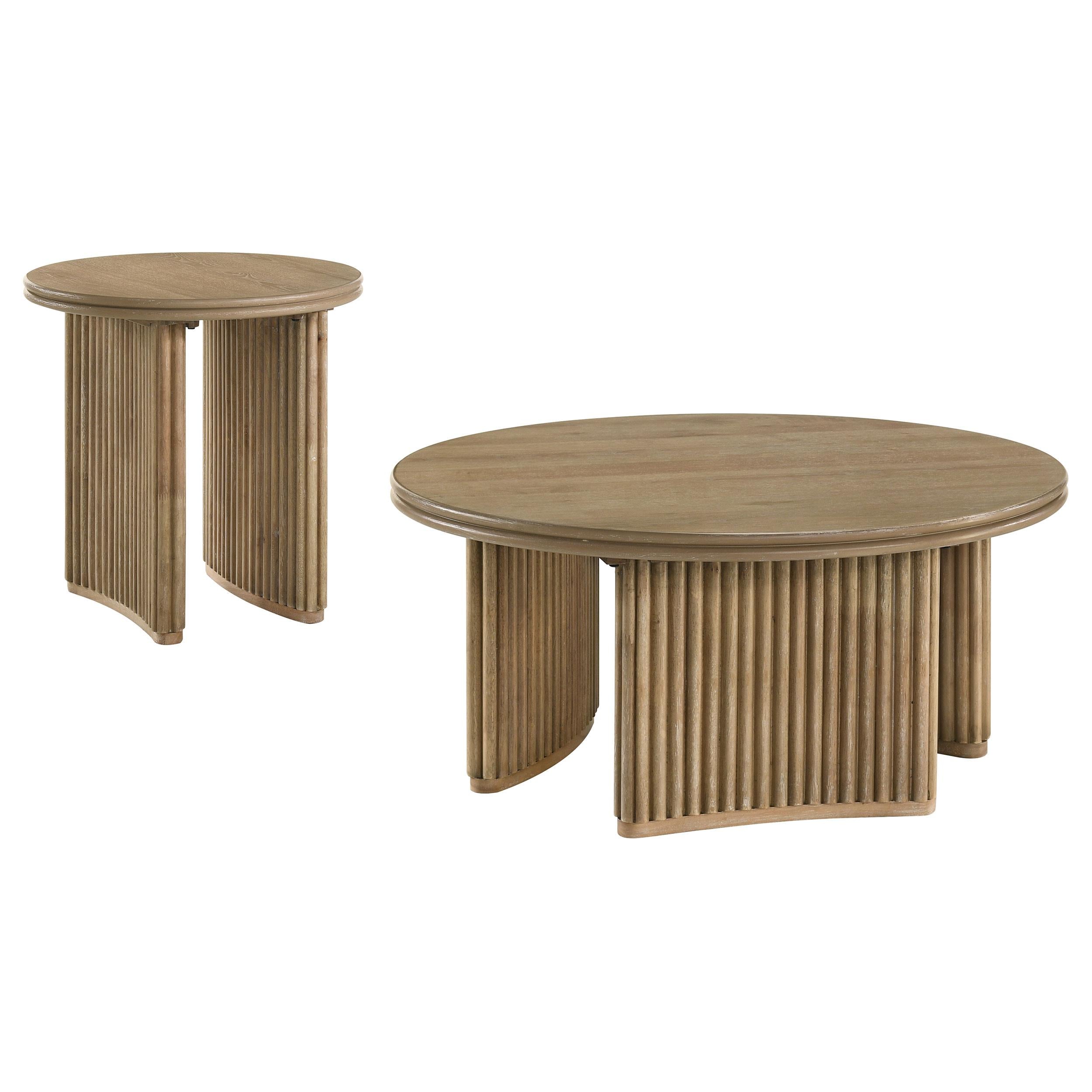 Adina 2-piece Round Coffee Table Set Distressed Light Brown - 722938-S2