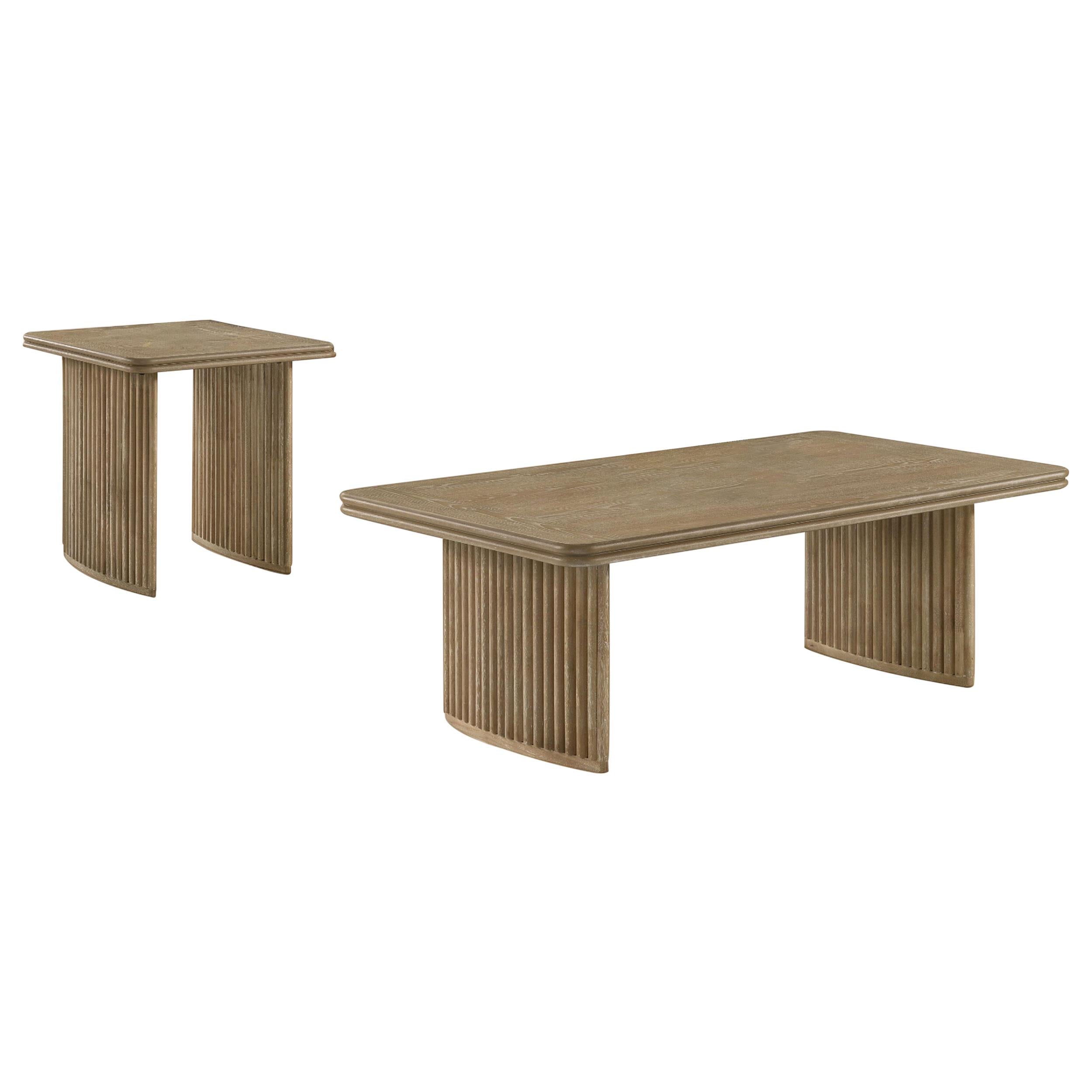 Adina 2-piece Wood Coffee Table Set Distressed Light Brown - 722858-S2