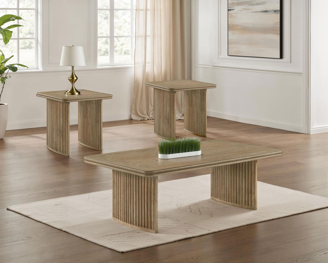 Adina 3-piece Wood Coffee Table Set Distressed Light Brown - 722858-S3