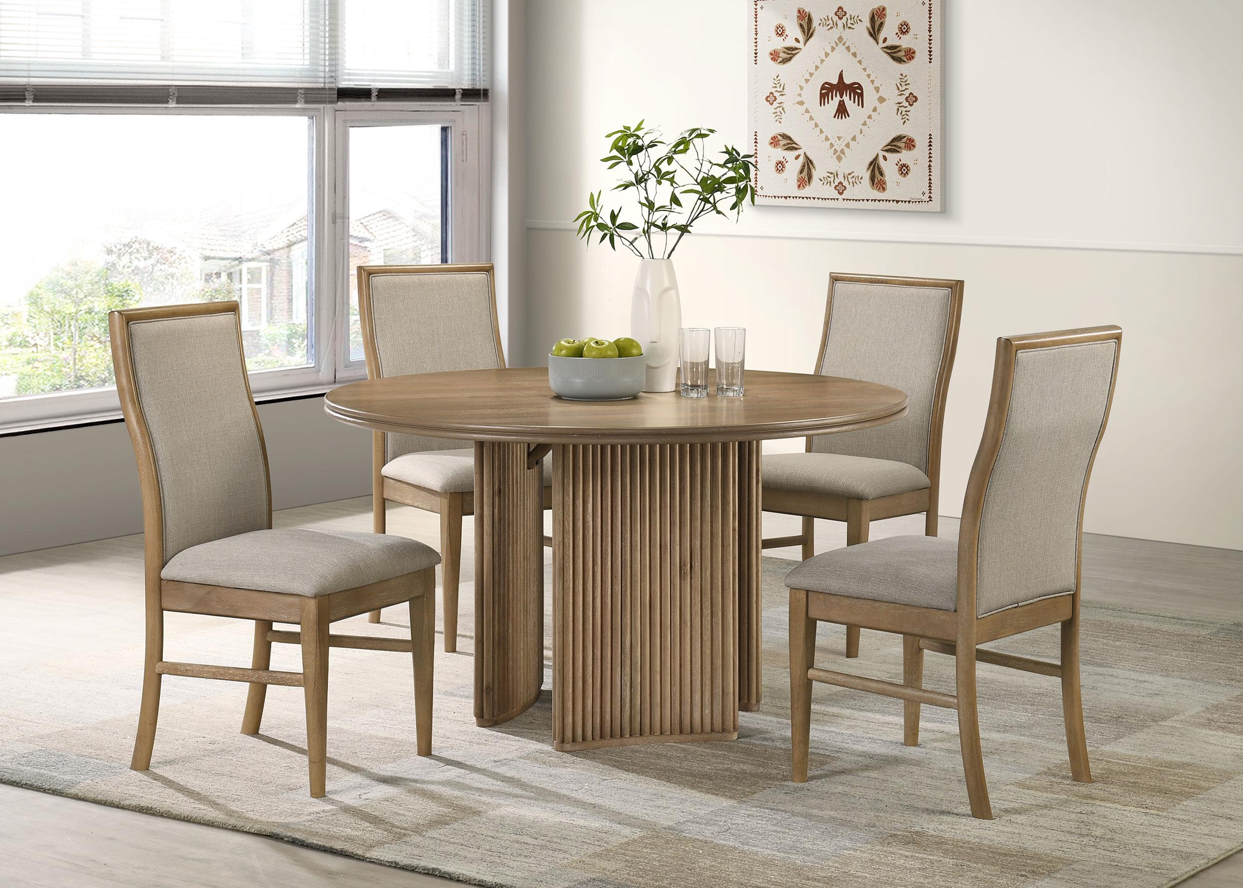 Adina 5-piece Round Dining Table Set Distressed Light Brown - 193610-S5