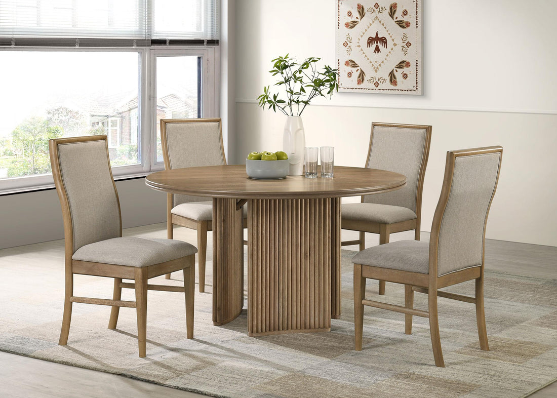Adina 5-piece Round Dining Table Set Distressed Light Brown - 193610-S5