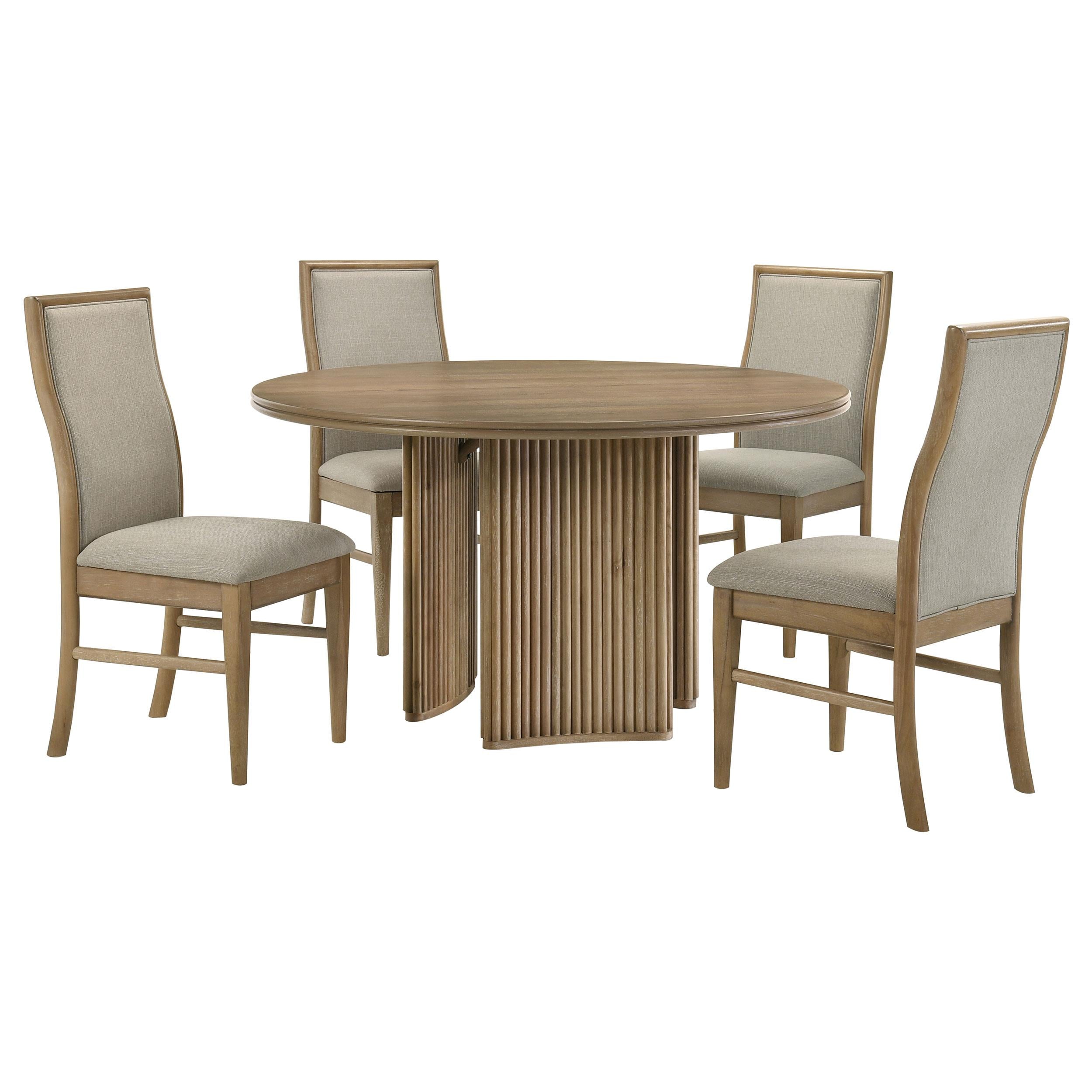 Adina 5-piece Round Dining Table Set Distressed Light Brown - 193610-S5