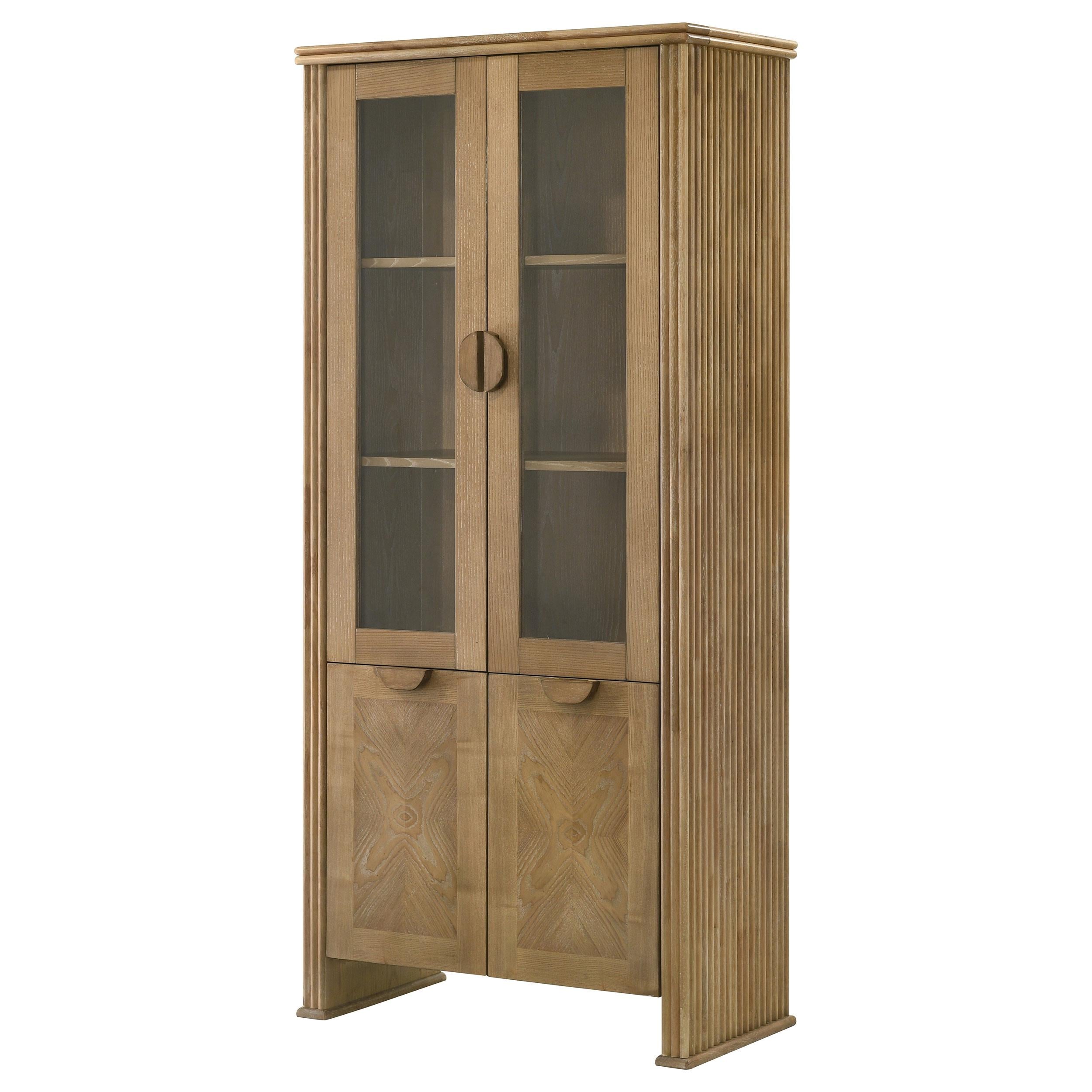 Adina 77-inch Tall Dining Display Cabinet Distressed Light Brown - 193616