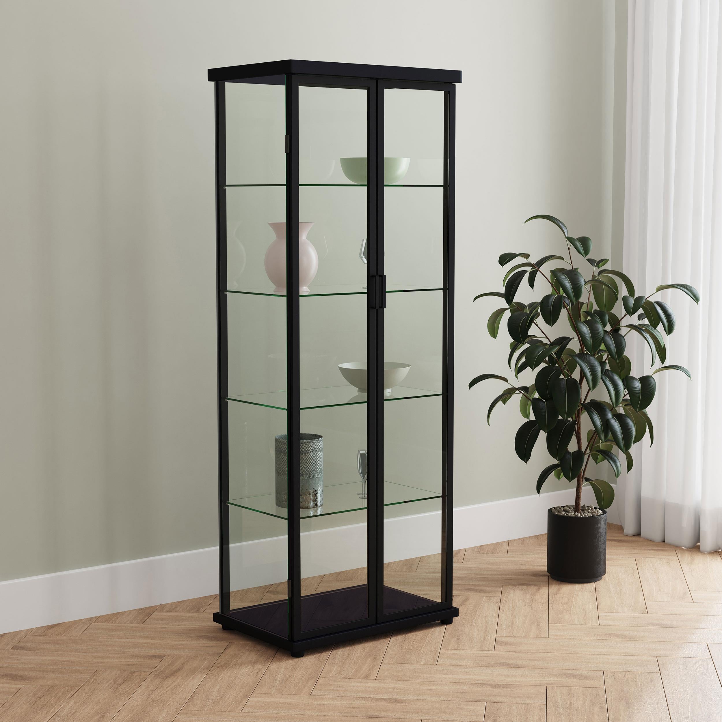 Aero 5-shelf Display Curio Cabinet with LED and Clear Tempered Glass Shelves Black - 950400