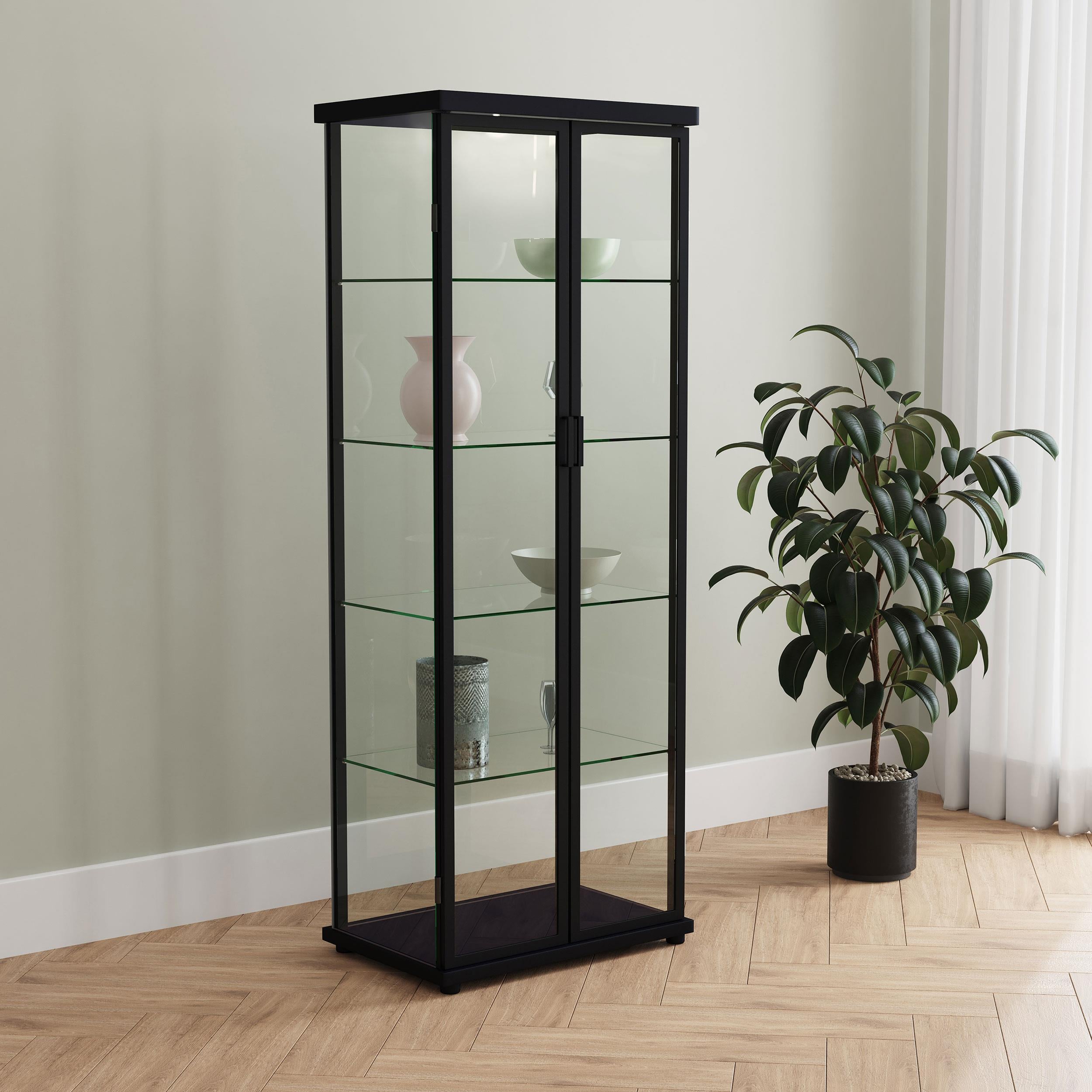 Aero 5-shelf Display Curio Cabinet with LED and Clear Tempered Glass Shelves Black - 950400